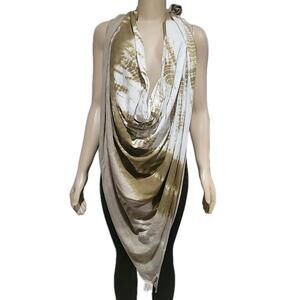 GILDA MIDANI Pattern Dyed Cotton Foulard Scarf  White & Olive Green 72"×58" #5
